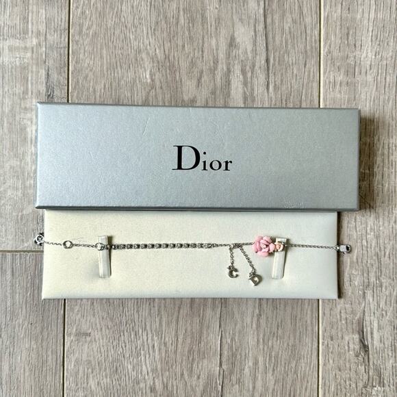 DIOR Pink Flower Crystal Bracelet CD Charms Y2K - Picture 3 of 8